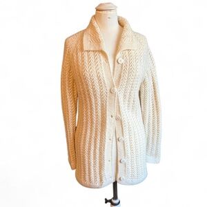 Women’s Cream & White Cable Knit Cardigan (One Size) 394